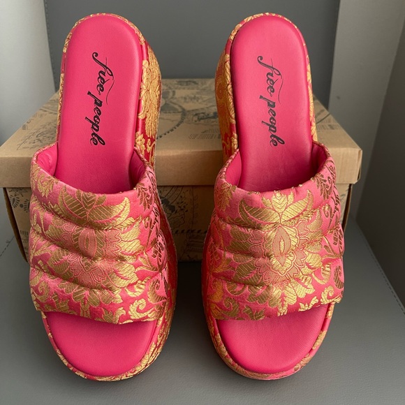Free People Almost Paradise Platform Coral Brocade EU Size 40 US 9.5 - Picture 10 of 16